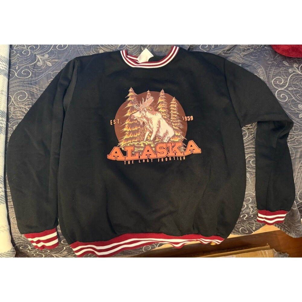 Alaska Moose Logo Men’s Sweater Black Red Size Large